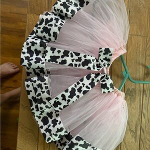 Pink Tulle Skirt with Cow Print Accents